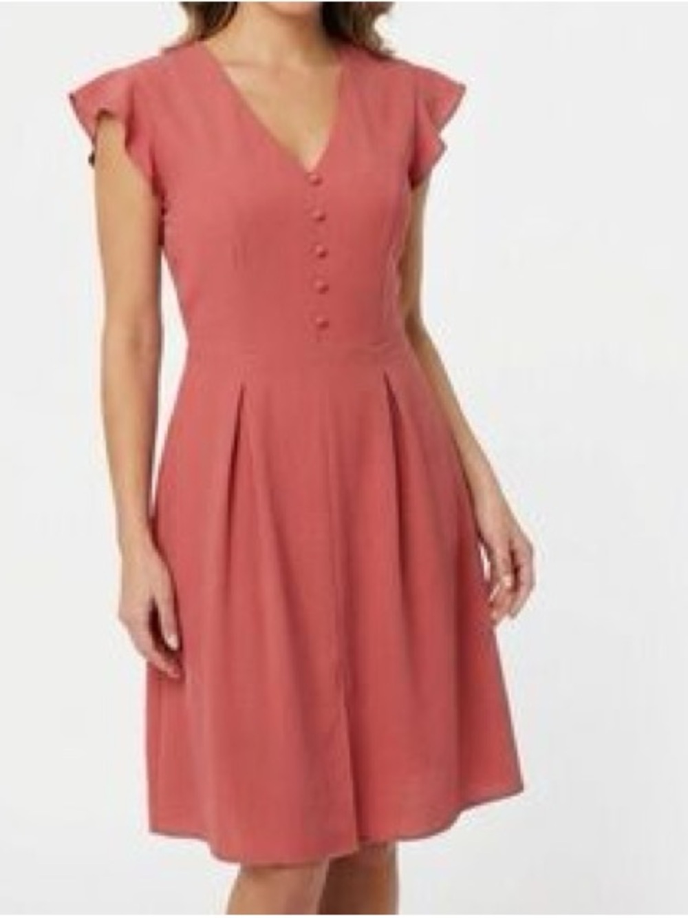Monteau Women's Flutter Sleeve Button Front Midi Dress Dress - Dusty Rose Size S